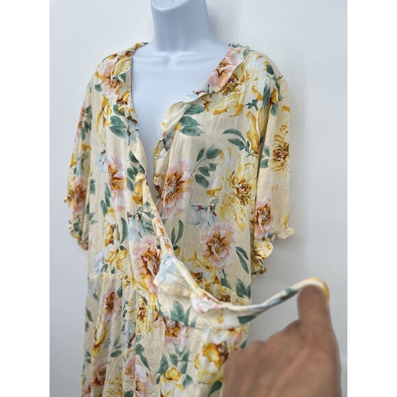 Old Navy rap Mid  Dress Women 3X Multi Pink‎  Floral layered Cotton Wrap V Neck - Picture 7 of 13